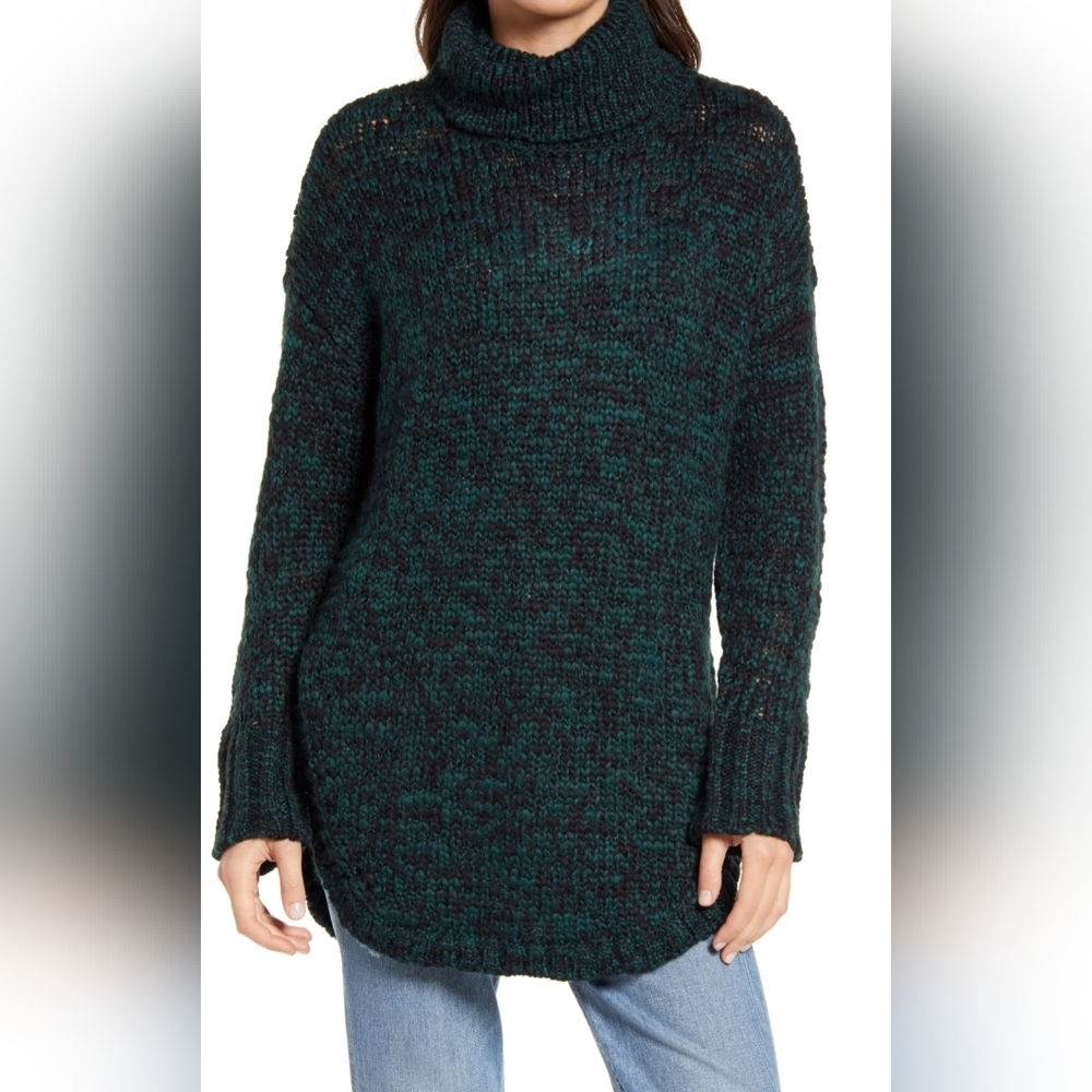 TREASURE & BOND black&‎ green marled knit Winter Fall turtleneck sweater sz M